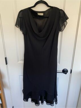 Appleseed’s Petites Black Draped-Neck Dress